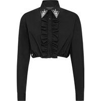 Kurze Popeline-Bluse mit Rüschen und Strasssteinen