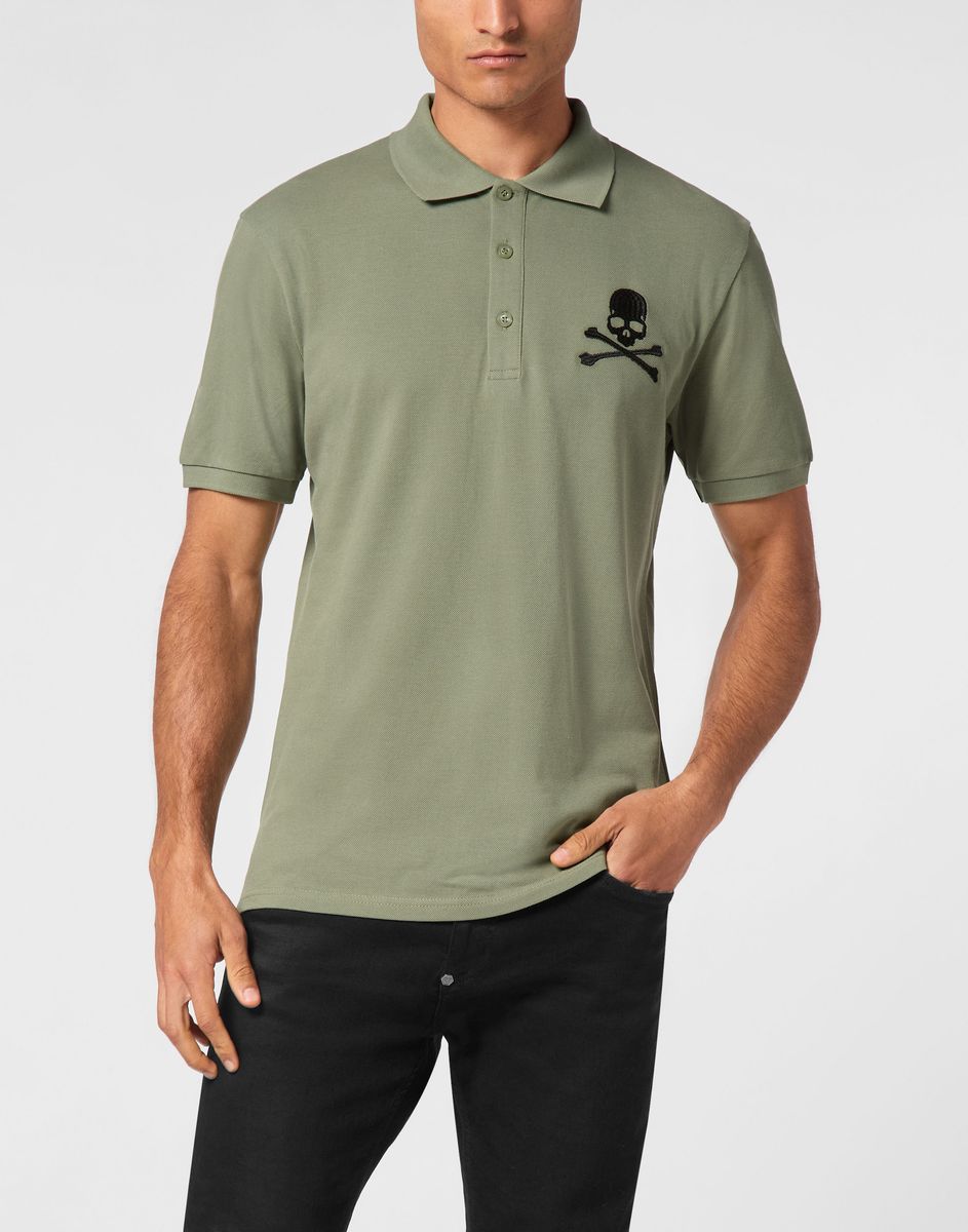 Poloshirt Schädel und Knochen aus Baumwoll-Piqué