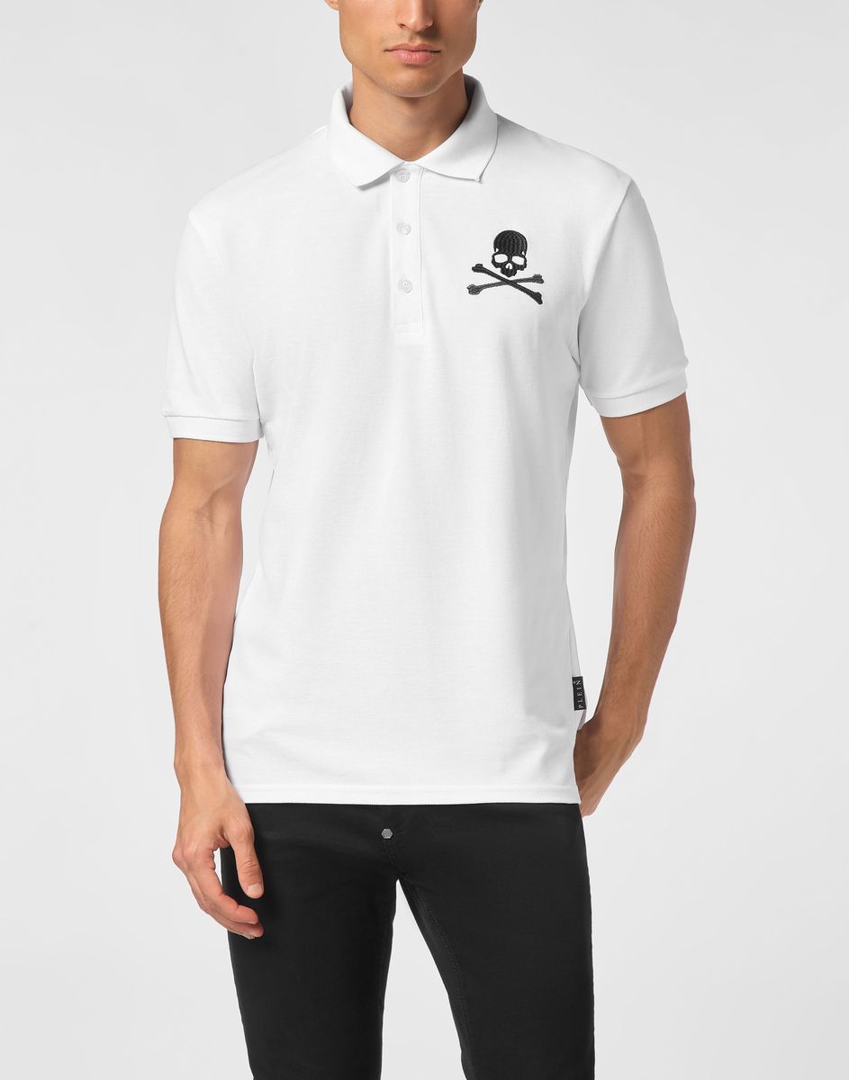 Poloshirt Schädel und Knochen aus Baumwoll-Piqué