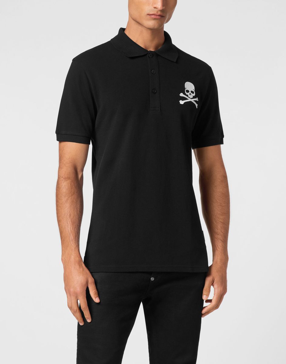 Poloshirt Schädel und Knochen aus Baumwoll-Piqué