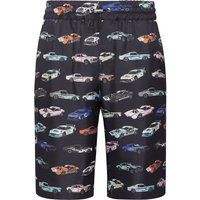 Seidenbermuda-Shorts mit Autorennen-Print