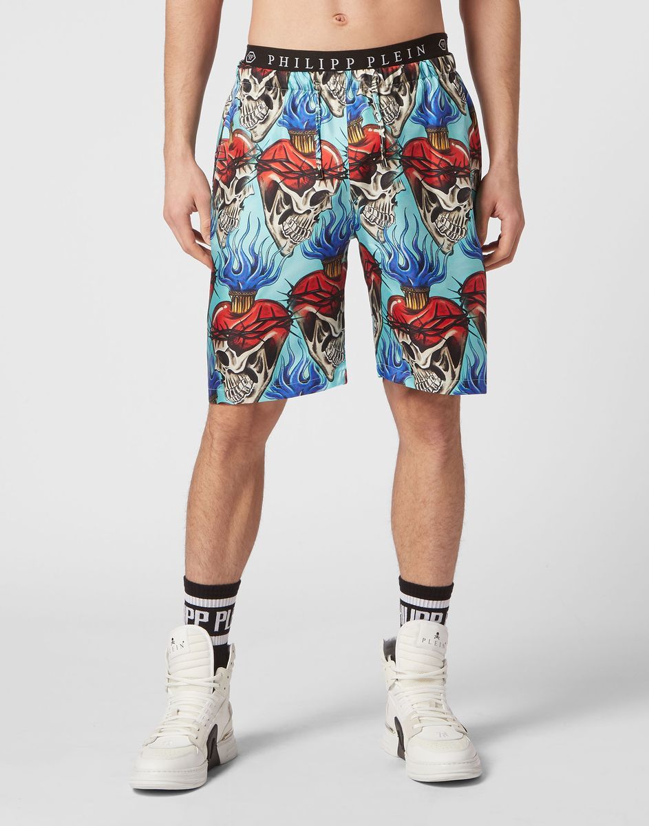 Seidenshorts mit Schädel- und Herzprint