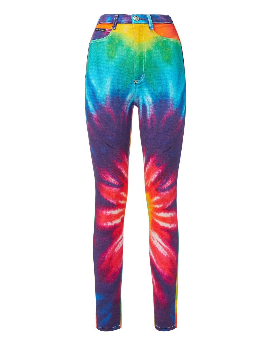 High-Waist-Jeggings mit Batikmuster