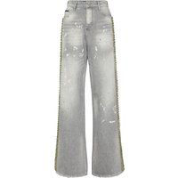 Graue, weit geschnittene Jeans mit Schmucksteinen