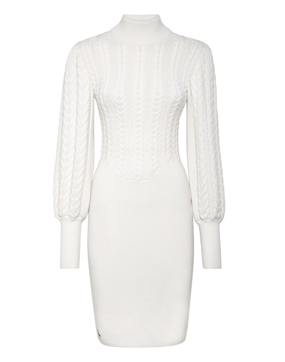 Strickkleid aus Schurwolle mit Zopfmuster