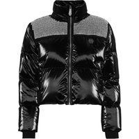 Glänzende schwarze Pufferjacke mit Schmucksteinen