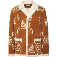 Ledermantel mit Shearling-Besatzmuster