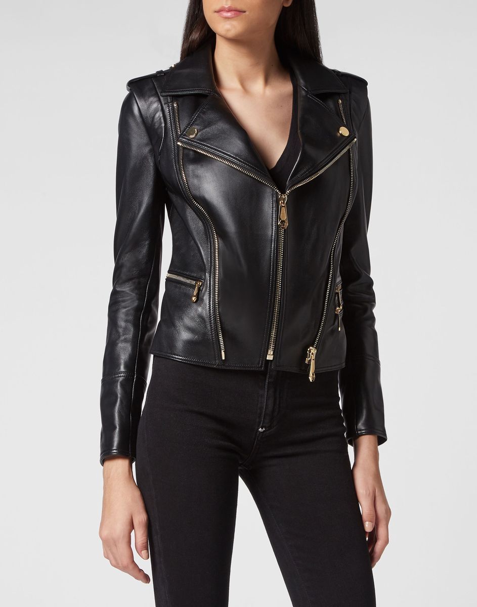 Klassische schwarze Bikerjacke aus Leder