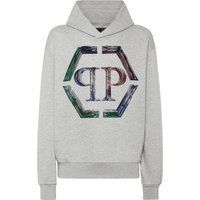 Grauer Logo-Hoodie mit Schmuckstein-Detail