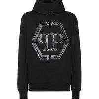 Grauer Logo-Hoodie mit Schmuckstein-Detail