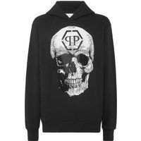 Baumwoll-Hoodie mit Strass-Totenkopfprint