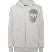Kapuzenpullover mit Strass-Totenkopf und Reißverschluss