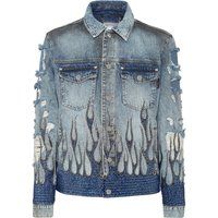 Jeansjacke mit Flammenmuster, Strassakzente