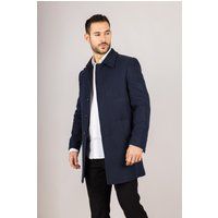 Marineblauer Wollmix-Klassischer-Mantel