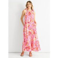 Geblümtes Trapez-Maxikleid mit Bindebändern