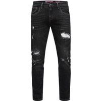 Graue Slim Fit Jeans im Destroyed-Look