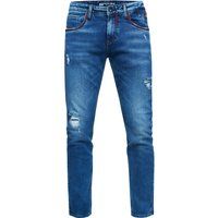 Schmal geschnittene Destroyed Stretch Jeans
