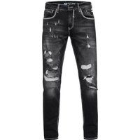 Schmal geschnittene Destroyed Stretch Jeans