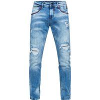Schmal geschnittene Destroyed Stretch Jeans