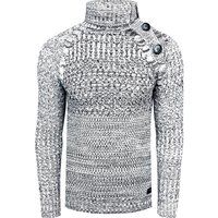 Strukturierter Strick-Rollkragenpullover mit Knopfleiste