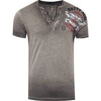 V-Ausschnitt T-Shirt im Used-Look mit Print