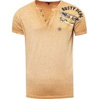 V-Ausschnitt T-Shirt im Used-Look mit Print