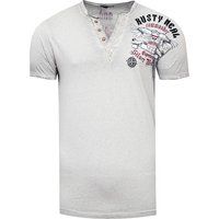 V-Ausschnitt T-Shirt im Used-Look mit Print