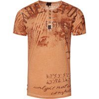 T-Shirt mit Distressed-Print und Knopfleiste