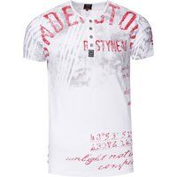 T-Shirt mit Distressed-Print und Knopfleiste