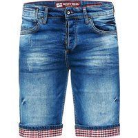 Used-Look Jeansshorts mit Karomuster