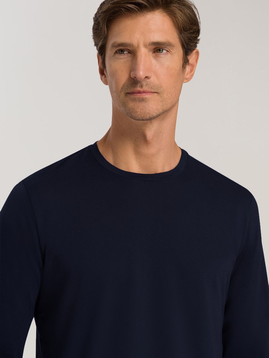 Klassisches Baumwoll Langarm Schlafshirt