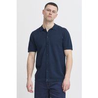 Marineblaues gestricktes Knopfleisten-Poloshirt