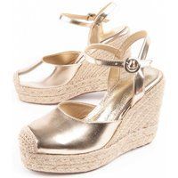Metallic Goldfarbene Espadrille-Sandalette mit Keilabsatz