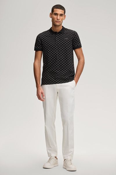 JOOP! Paigam Schwarzes Poloshirt Cornflower Muster Baumwoll-Stretch