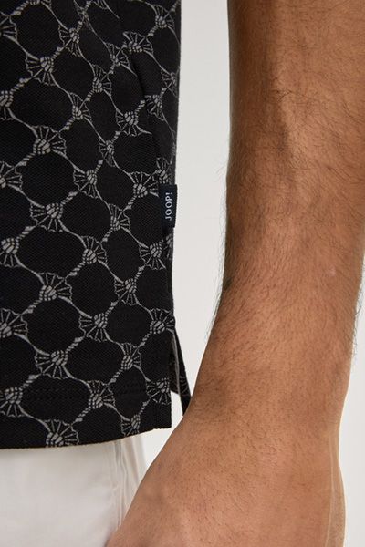 JOOP! Paigam Schwarzes Poloshirt Cornflower Muster Baumwoll-Stretch