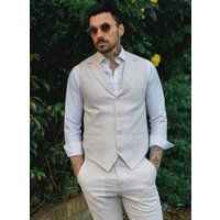 Herren Sommer Leinen Anzug Weste Set