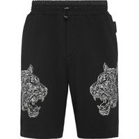 Schwarze Fleece-Shorts mit Tigerprint