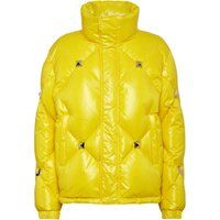 Gelbe gesteppte Daunenjacke mit Nieten