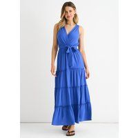 Blaues, gestuftes V-Ausschnitt Maxikleid