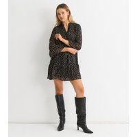 Schwarzes Mini-Kleid mit Animal-Punkten