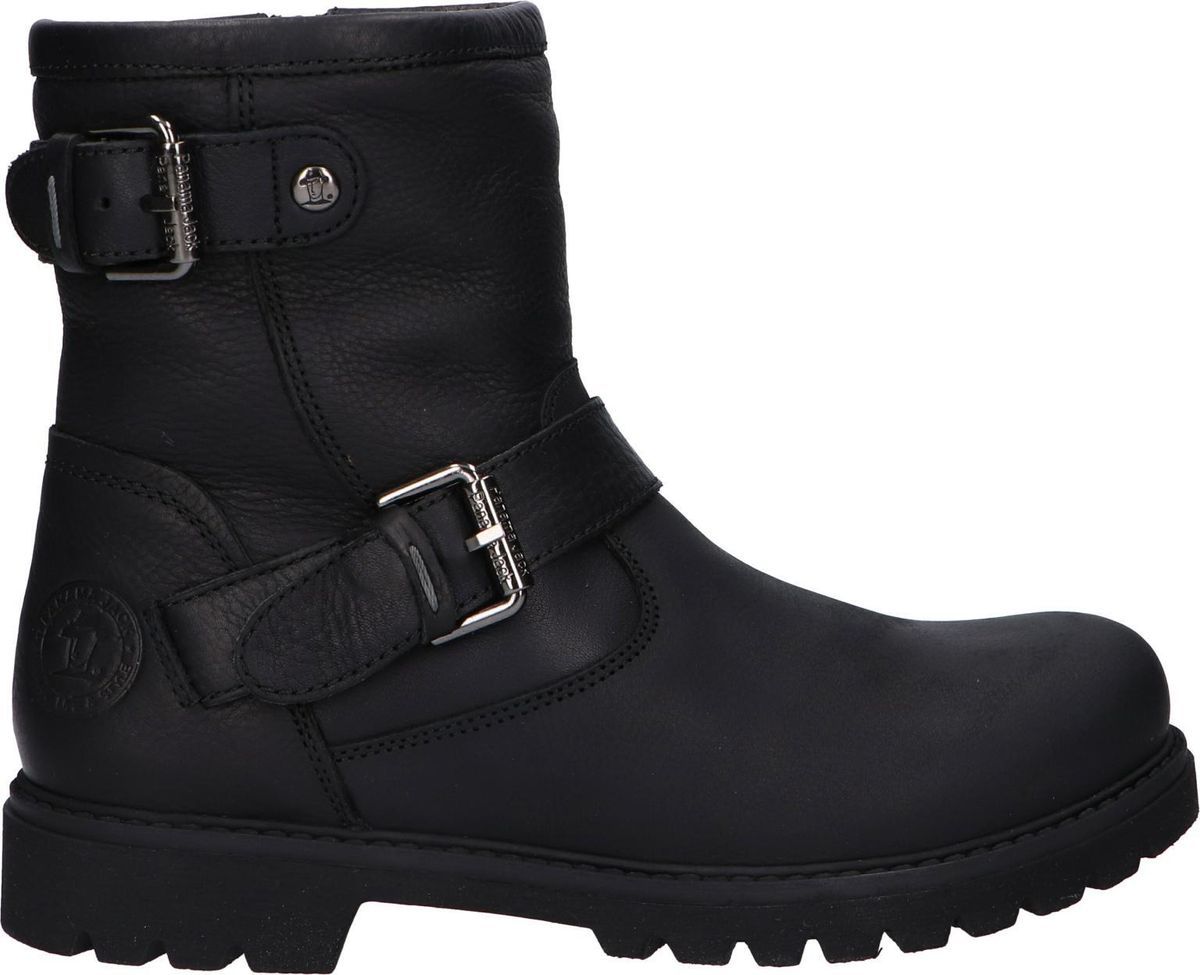 Schwarzer Leder-Bikerstiefel mit mittelhohem Schaft