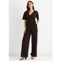 Schokoladenfarbener, strukturierter Jumpsuit mit weitem Bein
