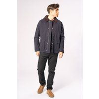 Marineblaue Twill Jacke mit Cordkragen