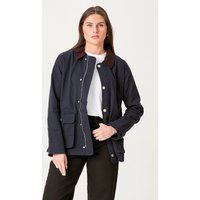 Marineblaue Twill Jacke mit Cordkragen