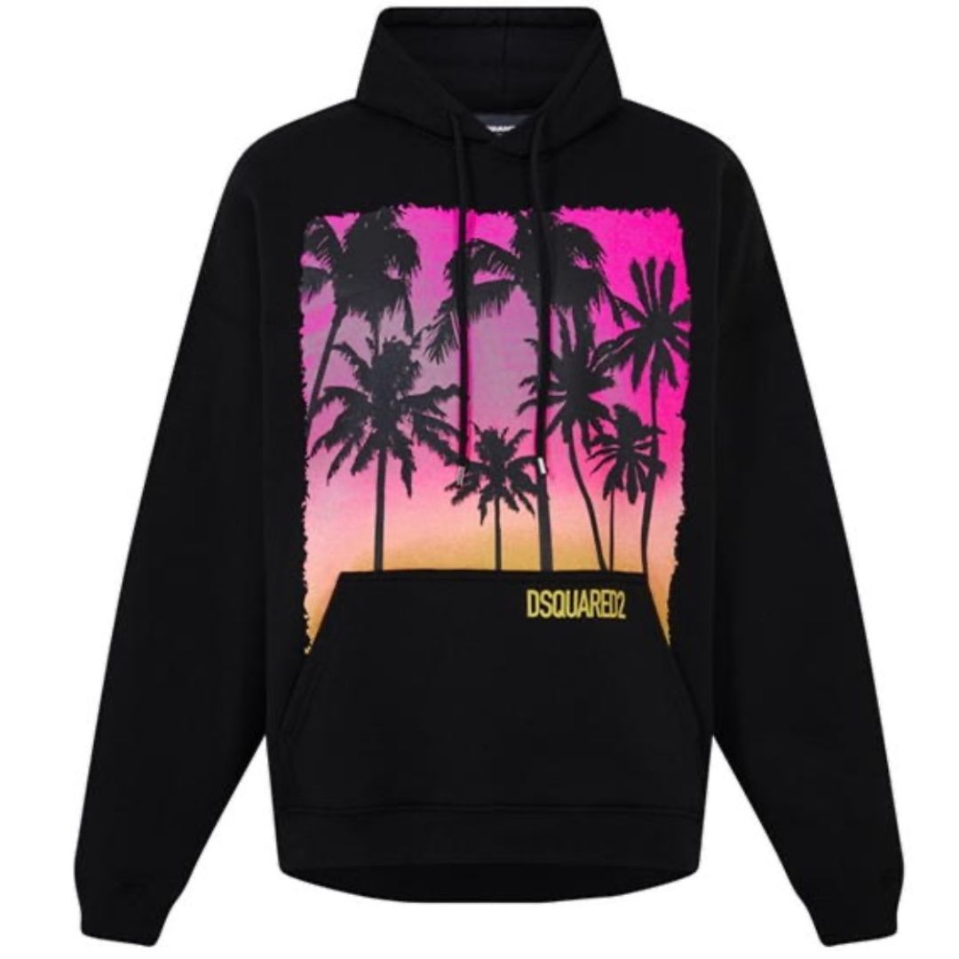 Hoodie mit Palmenmuster und Sonnenaufgang