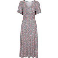 Geblümtes V-Ausschnitt Midi-Kleid
