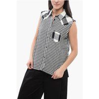 Ärmelloses Gingham Leinenmischungshemd
