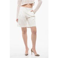 Plissierte High-Waist Shorts aus Baumwollmischung