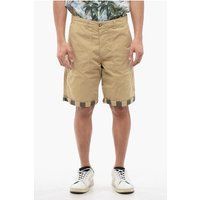 Beige Twill Utility Shorts mit Zierstreifen