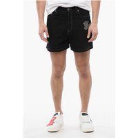 Schwarze Denimshorts mit Logostickerei